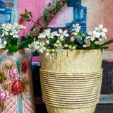 French Art-Deco ceramic vase cracked vanilla