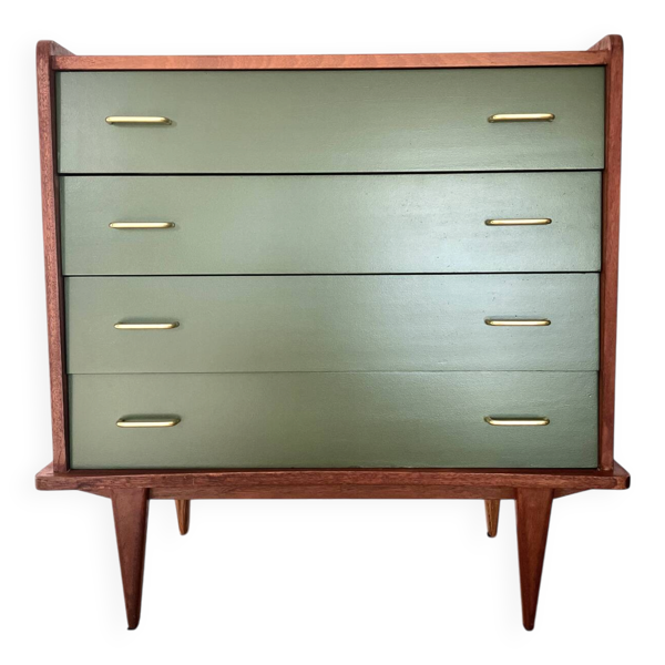 Commode pieds compas tiroirs vert figuier