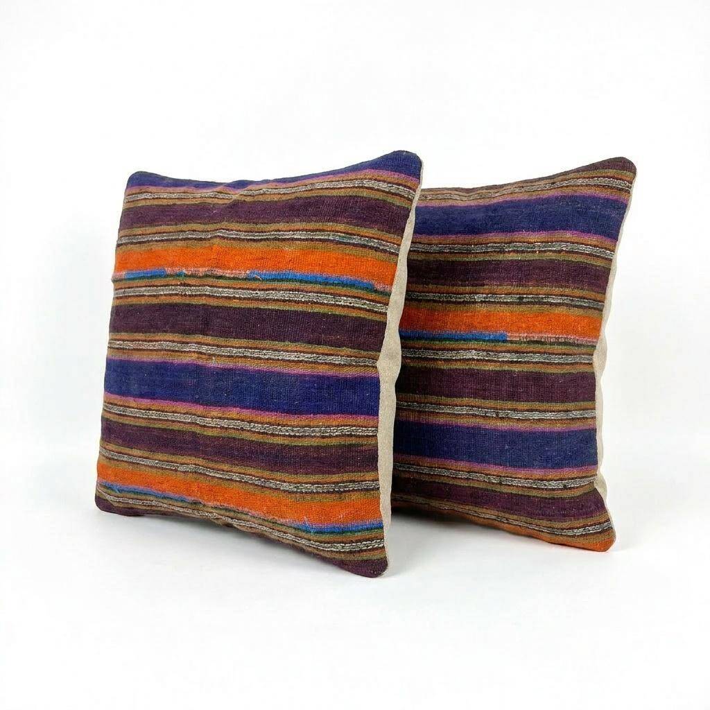 Set of 2 vintage kilim cushion covers 58x58 cm