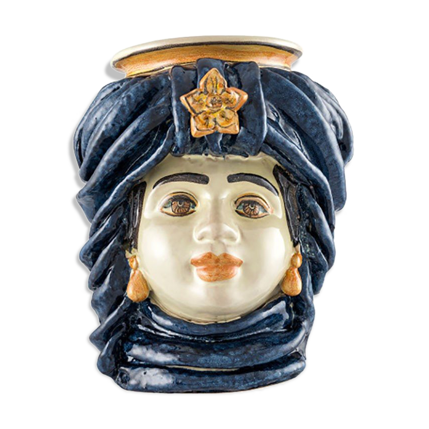 Woman's blue turban vase
