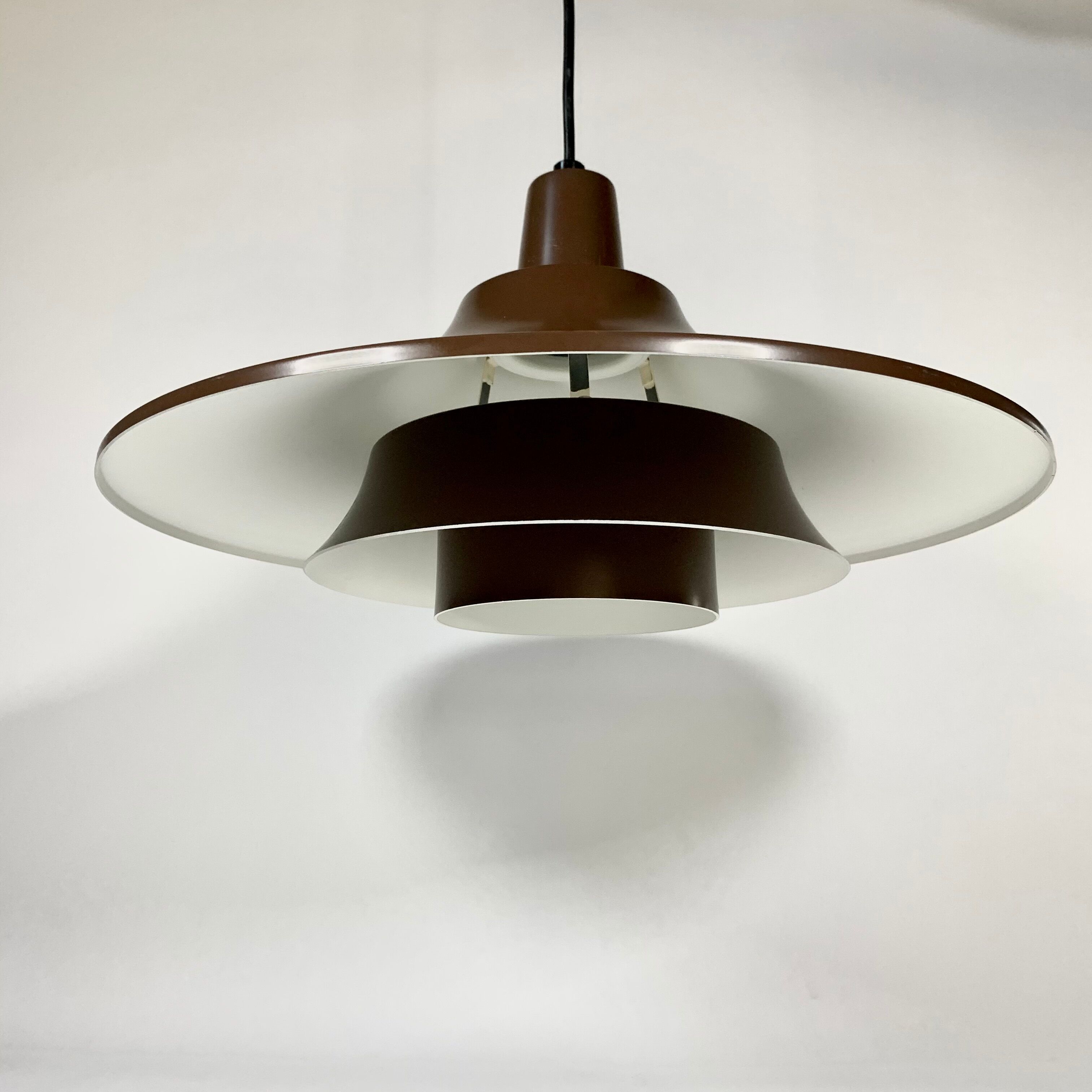 Suspension in chocolate lacquered aluminium produced in Denmark, Scandinavian design 1970-1980