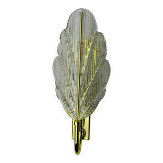 Applique feuille givrée, verre murano, italie, 1970