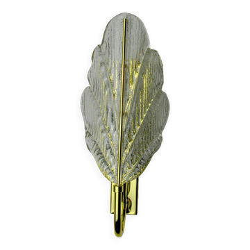 Applique feuille givrée, verre murano, italie, 1970