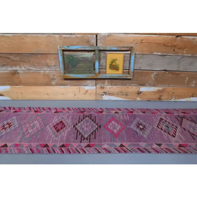 1970s Turkish Oushak Handmade Runner Rug 83x358