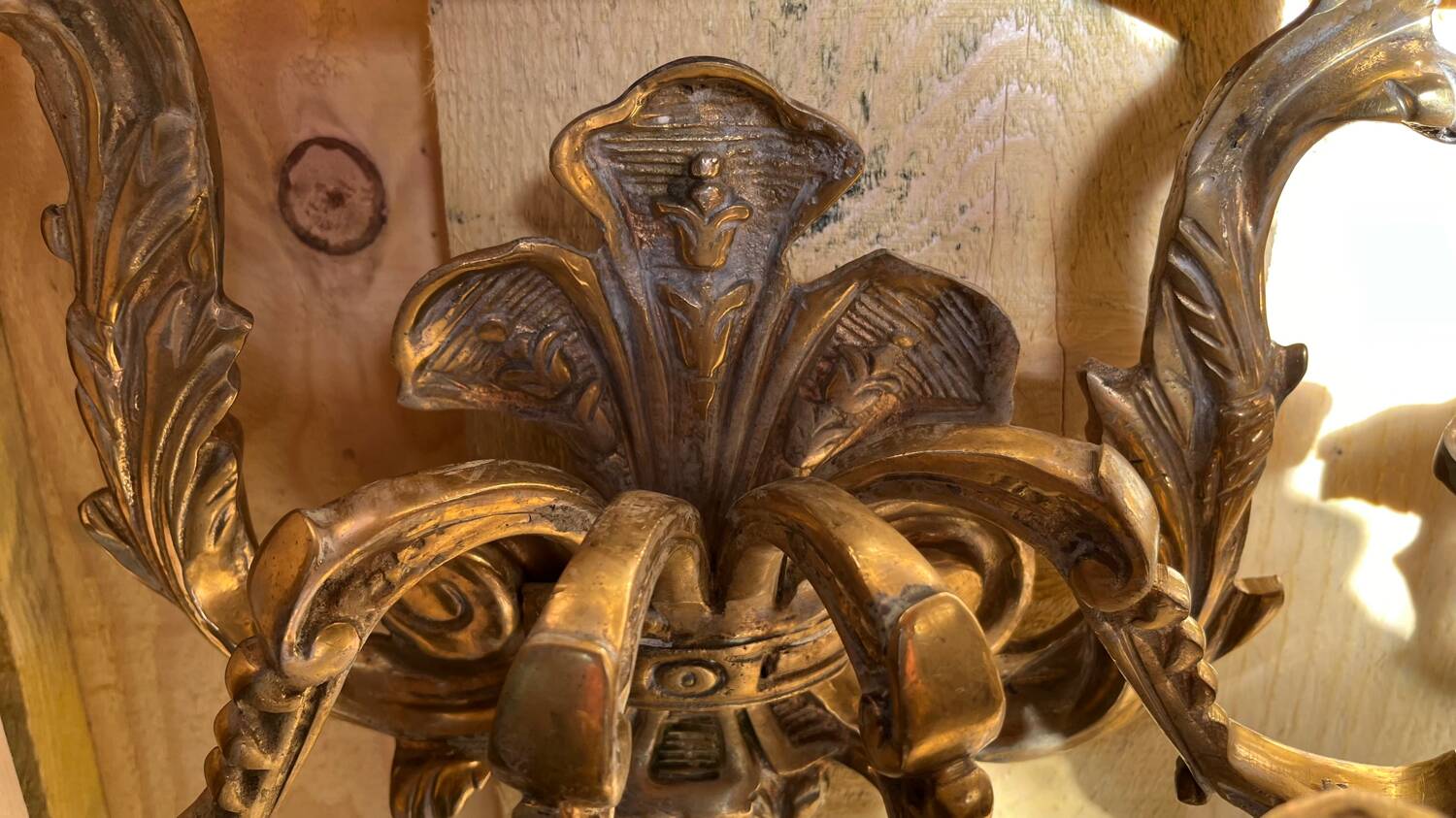 Pair of LXV style gilt bronze wall lights