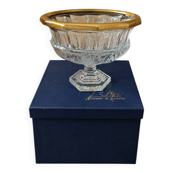 Coupe Sur Piédouche En Cristal Taillé Et Monture Dorée