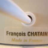 François chatain conical ceramic lamp with asymmetrical pattern brown and cream 1980