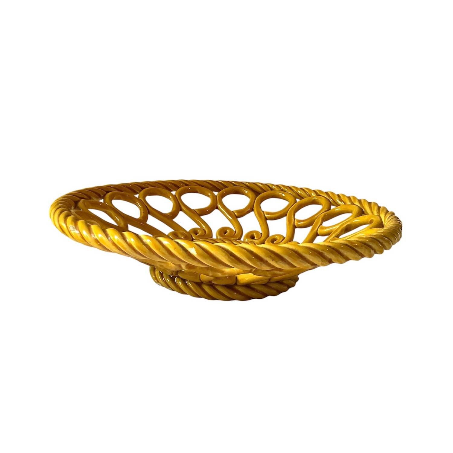 Large woven ceramic bowl, sailboat decor – Vallauris, 1950s