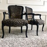 Restored Louis XV-style leopard convertible chairs