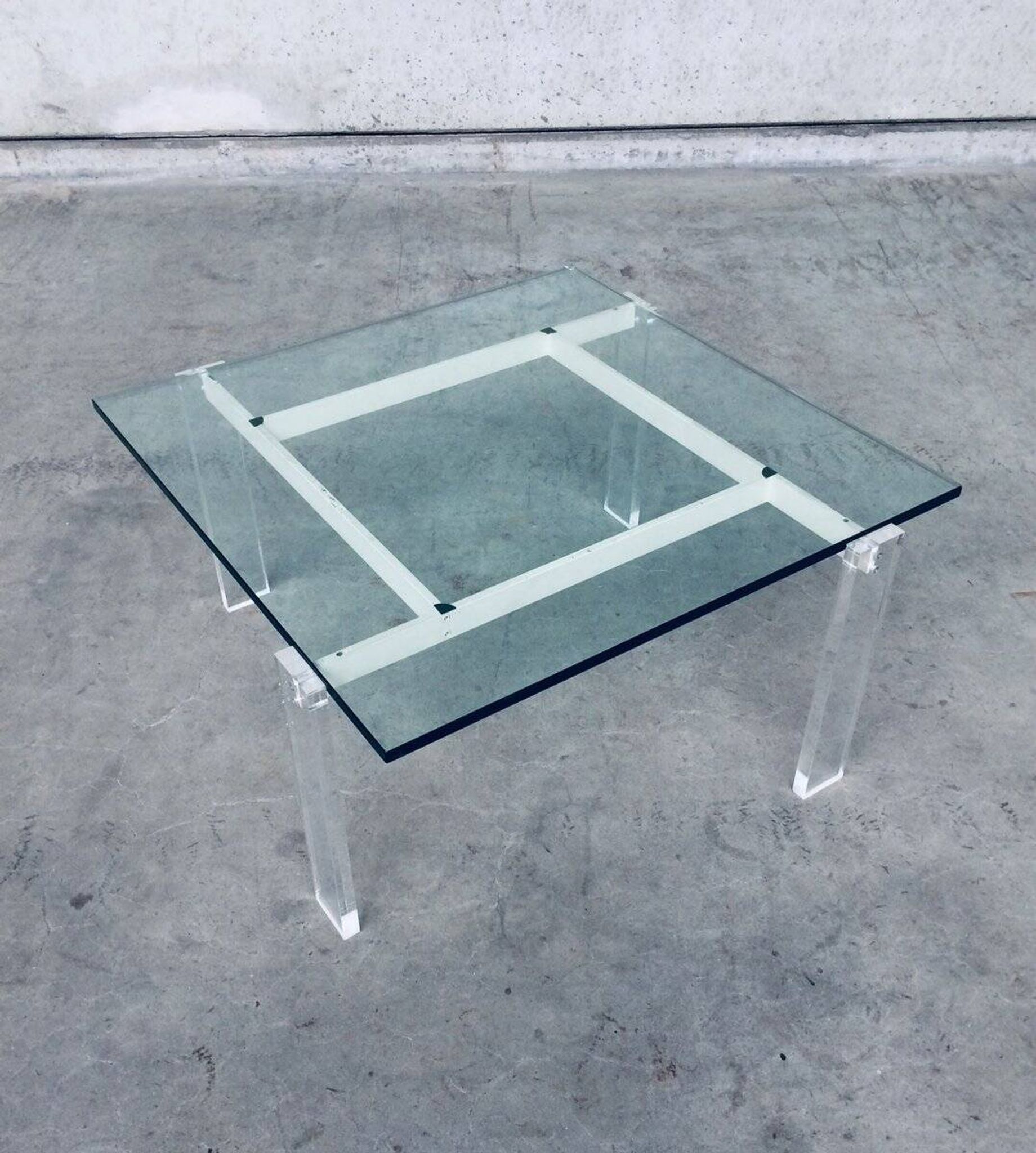 Danish Poul Kjaerholm Style Metal, Acrylic Glass & Glass Coffee Table, 1960s