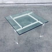 Danish Poul Kjaerholm Style Metal, Acrylic Glass & Glass Coffee Table, 1960s