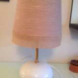 White ceramic ball lamp and beige wool lampshade / 70s