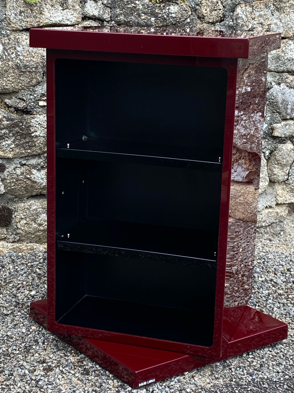Square plexiglass shelf, burgundy red, david lange vintage 1980