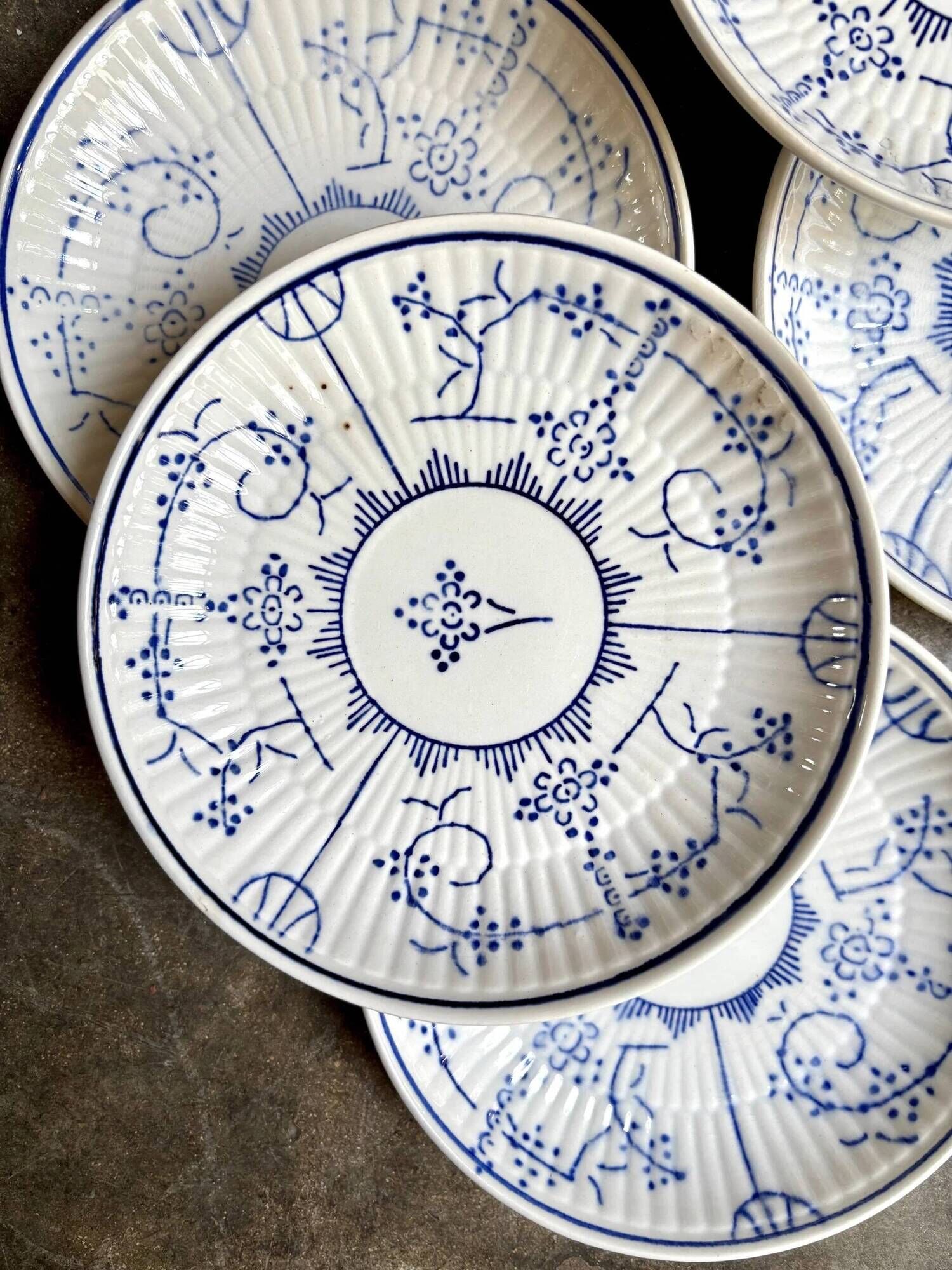 6 Boch La Louvière blue glazed earthenware bread plates, "Copenhagen" service - 1920s-30s