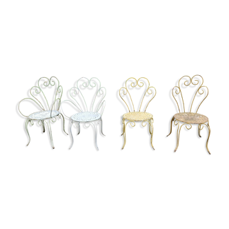 Set de 4 fauteuils de jardin anciens fer plein métal