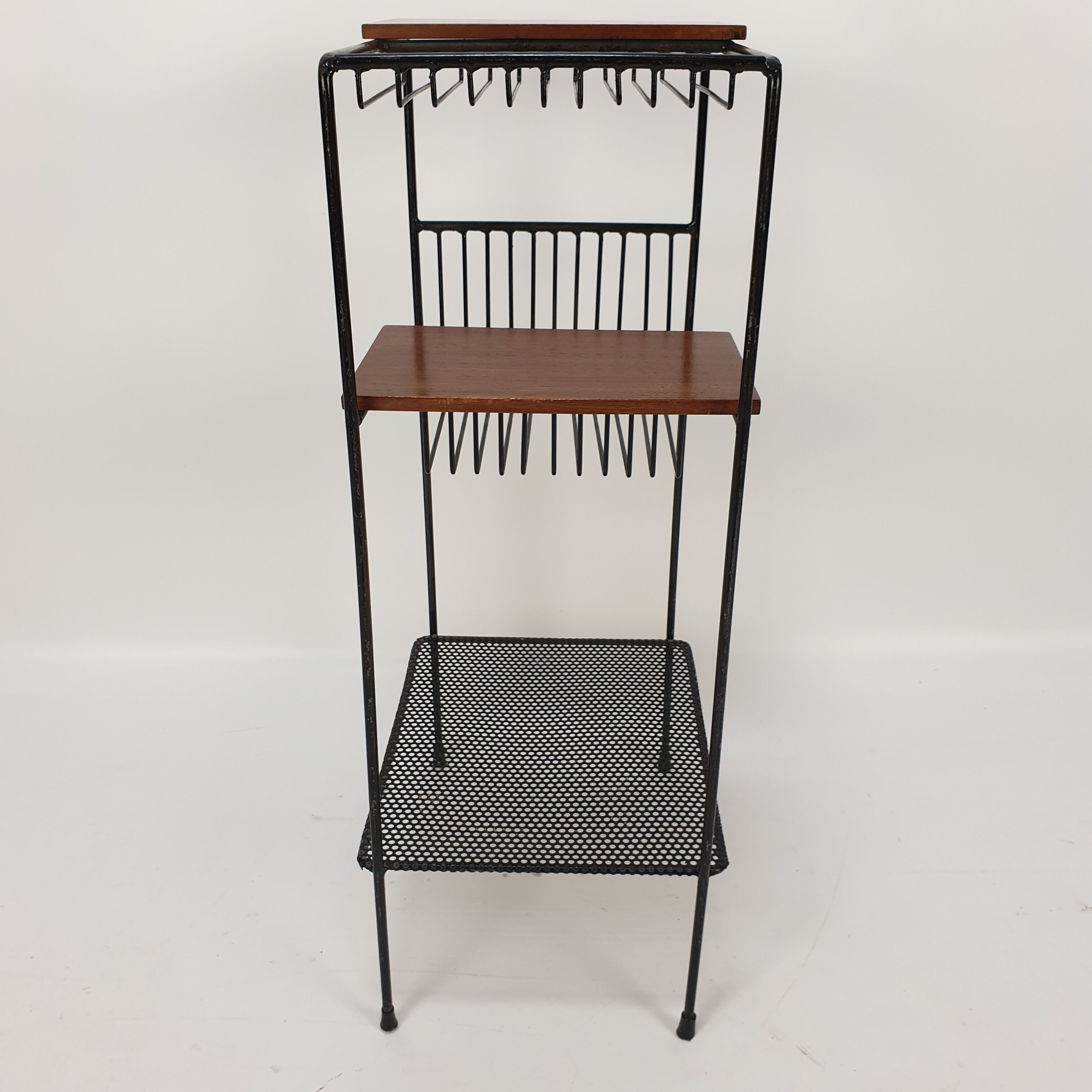 Mid Century Italian Storage Rack with teak and metal, 1950s