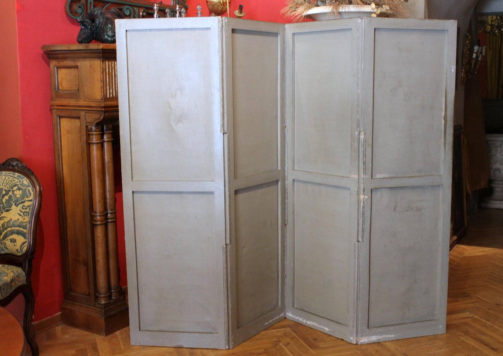 Early 20th Century French Tempera on Canvas Folding Screen with Seascape View