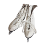Paire de patins à glace vintage en cuir blanches lames en acier chromé