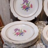 set of six vintage plates, Gien earthenware, floral style