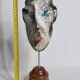 Masque en céramique raku signé, sur socle – Sculpture contemporaine, 35 cm