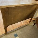 Louis xv style curved chest of drawers in marquetry with marble and embroidered floral decor