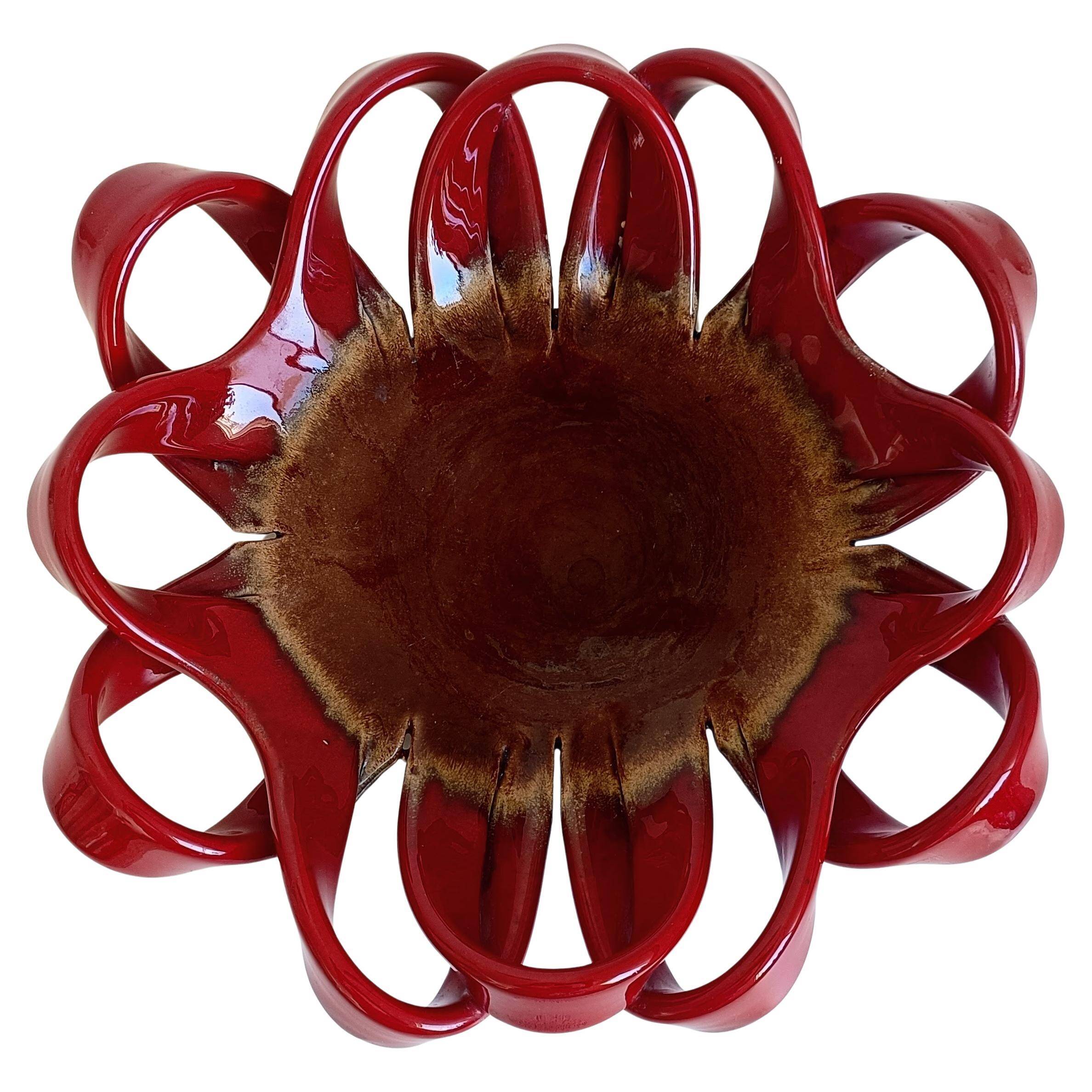 Vallauris Ceramic Centerpiece Bowl, Oxblood Faience, France, 1950s