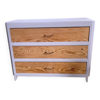 Antique painted wooden chest of drawers with pitch pine drawer