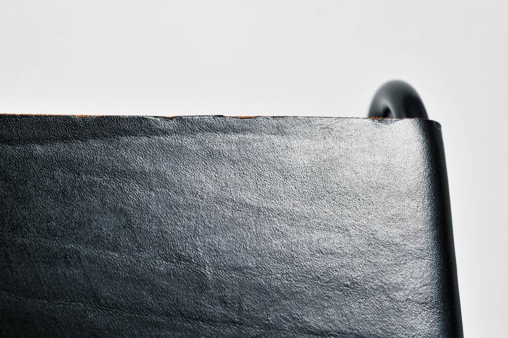 Black modernist design lounge set by Jan van Opzeeland in leather and steel bar, Netherlands, 1980s