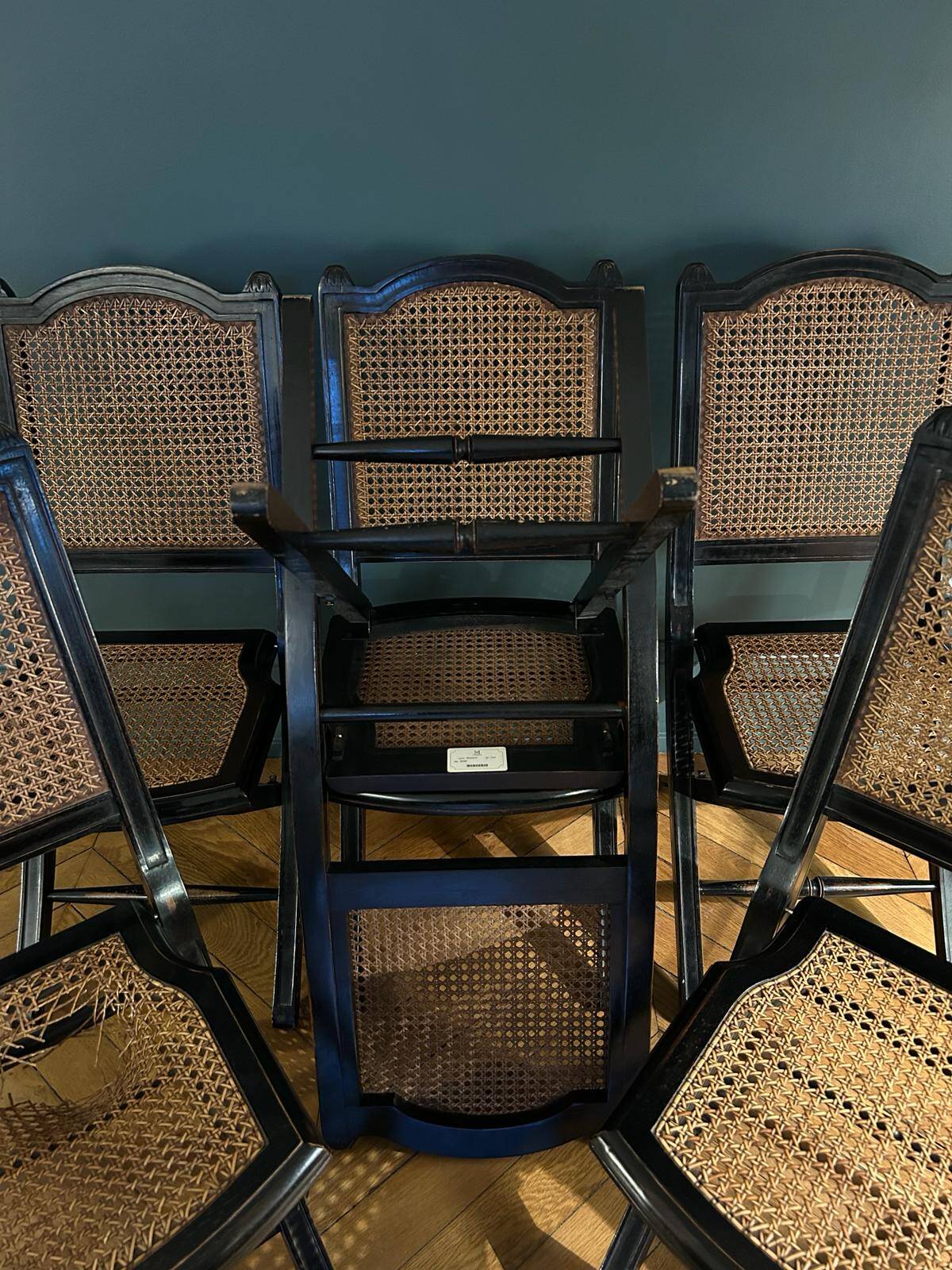 Set of 6 Roche Bobois folding chairs cannage dining room
