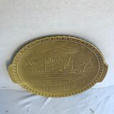 Old dish Gien, drawing chateau chambord in relief and vintage green ceramics