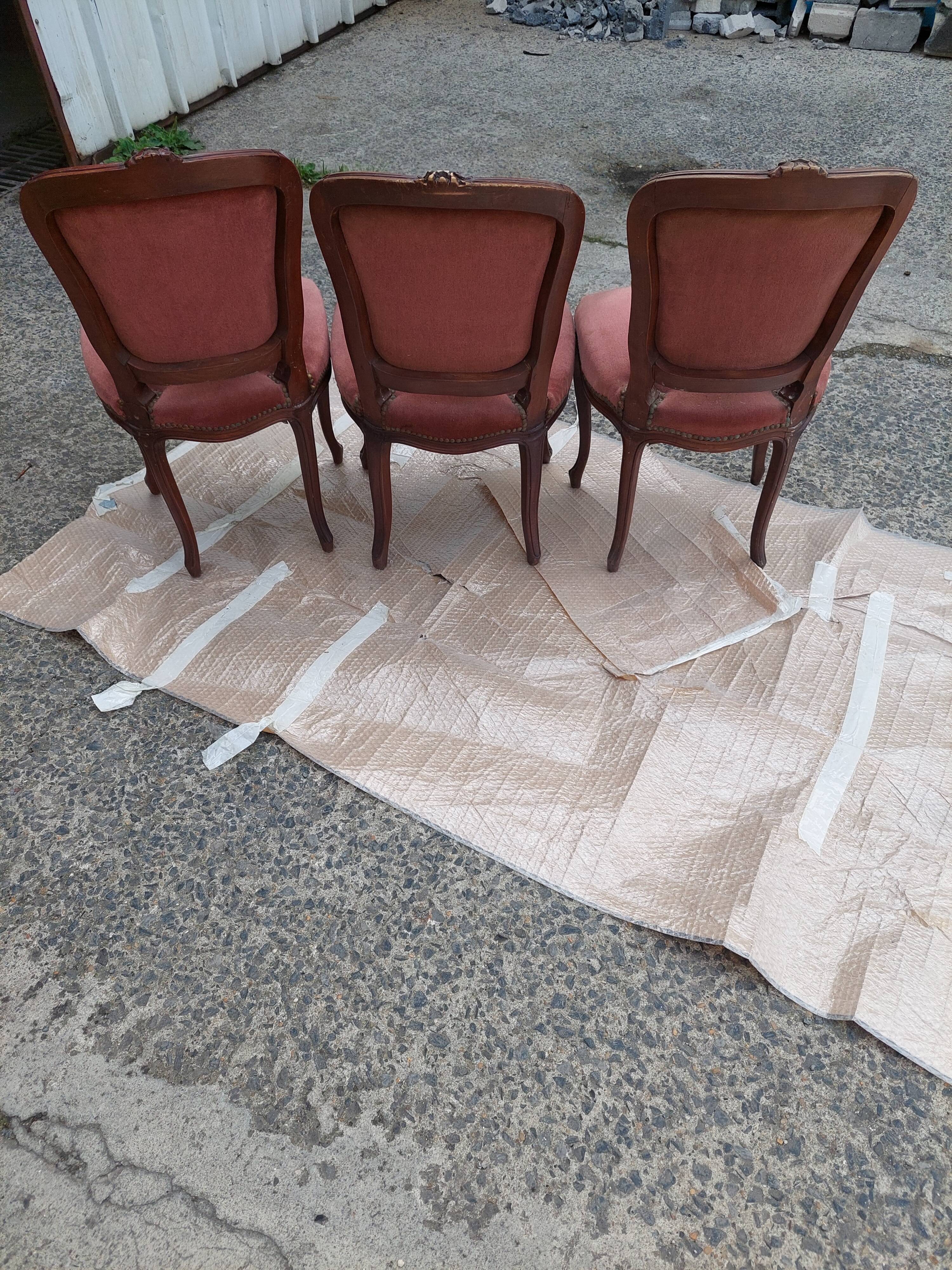 Set of 3 Louis Philippe style chair in walnut