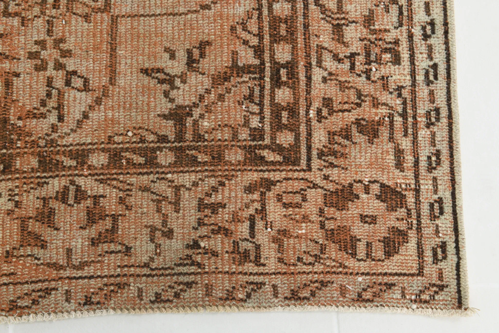 Vintage Persian Peach & Brown Rug, Oriental Pattern Rustic Carpet, 187x292
