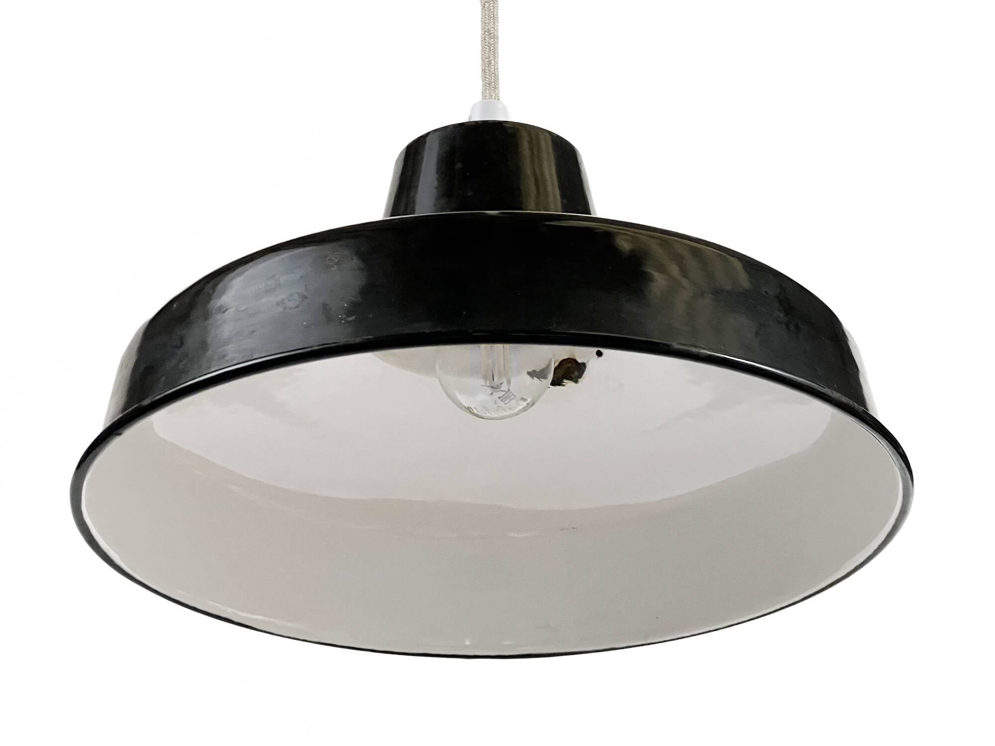 Enameled industrial pendant light. France 1950s