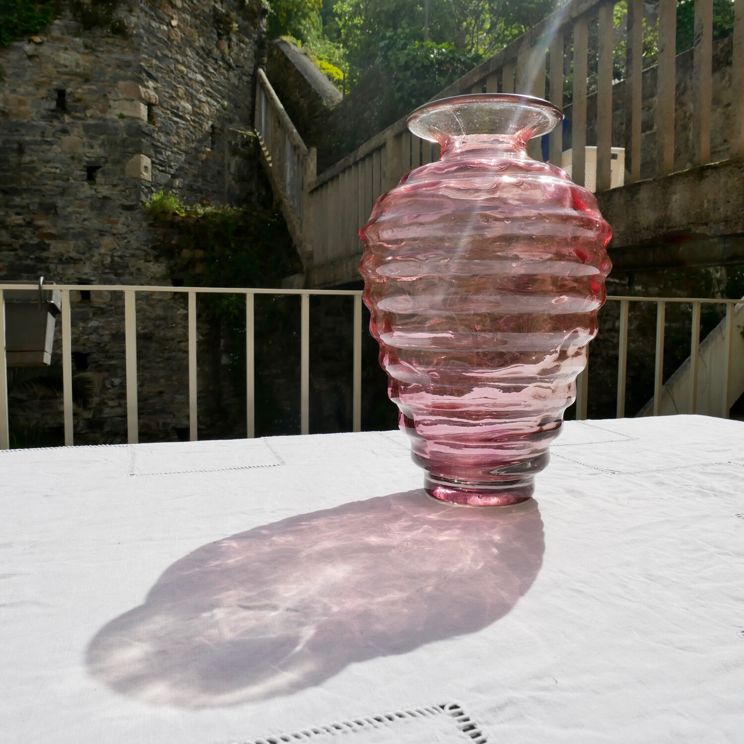 Pink molded glass vase