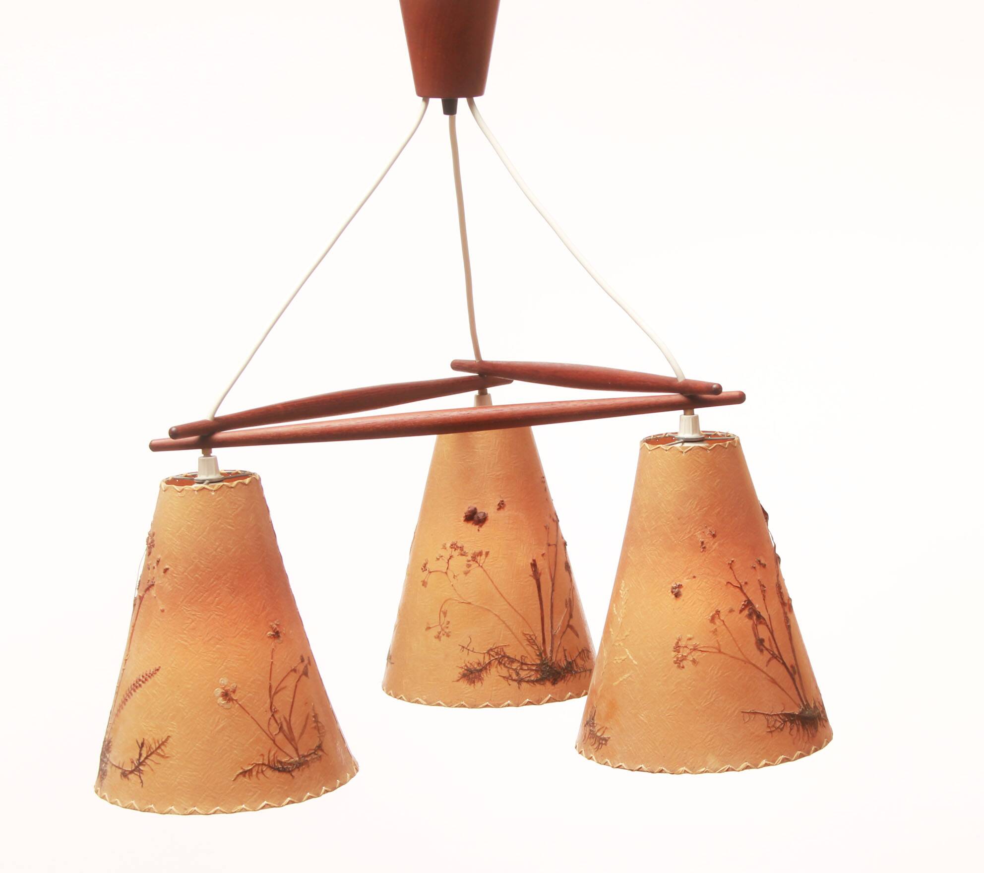 1950s ceiling lamp triangle in teak