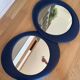 Oval wall mirror 1970s blue faux leather
