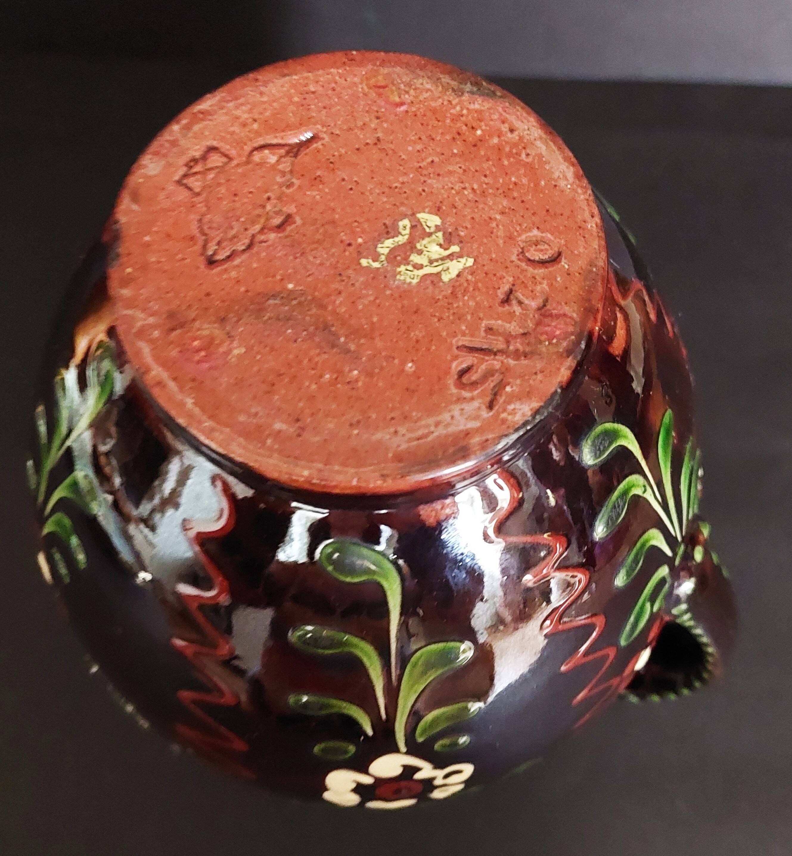 20th century Alsace glazed terracotta pitcher