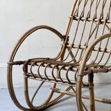 Child's rocking chair in rattan/bamboo, France 1950.