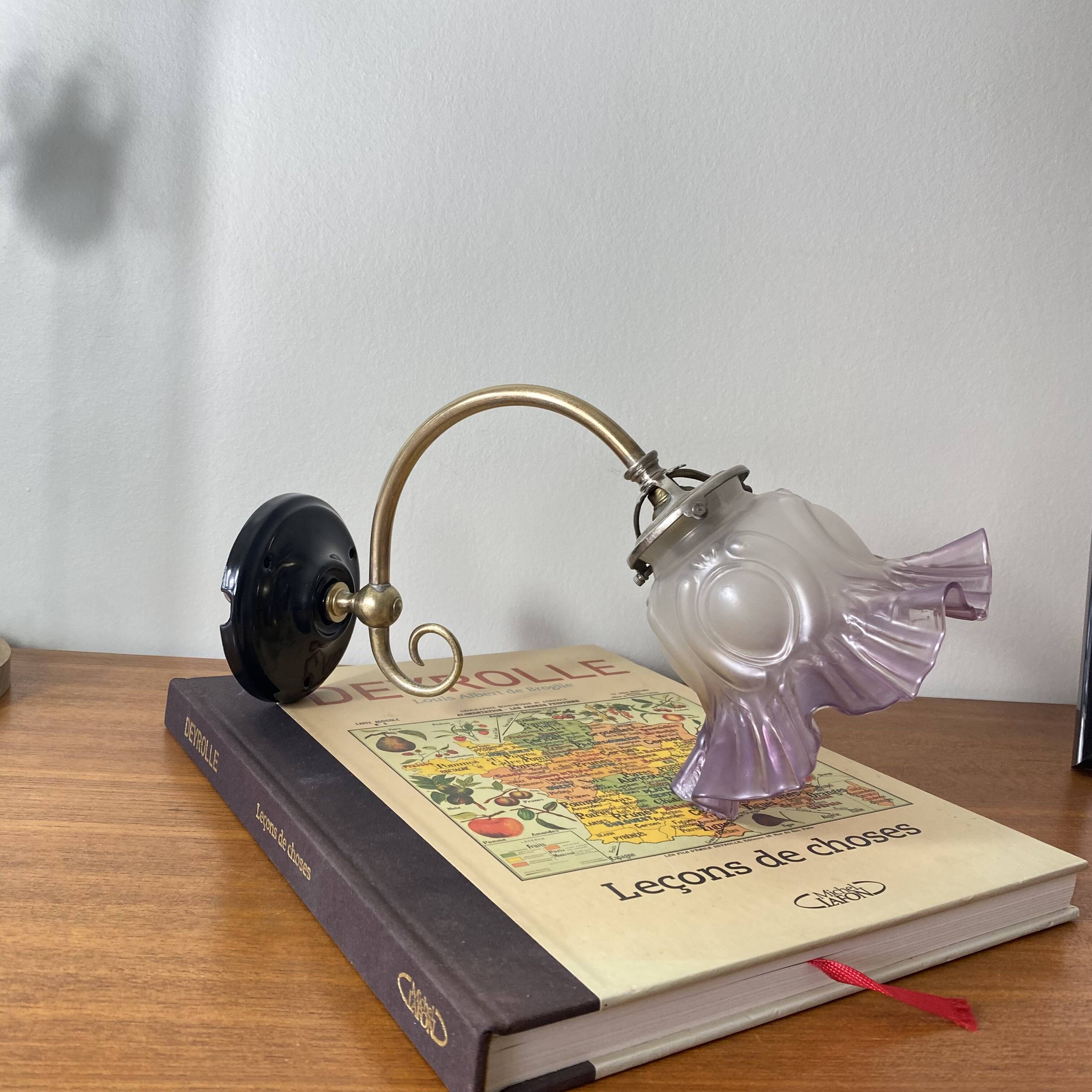 Swan neck wall light in brass with glass tulip.
