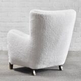 Fauteuil modèle 1669 en laine blanche,  Fritz Hansen, Danemark années 1940