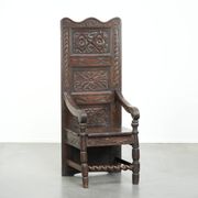 Unique 18th-century English oak wainscot chair with amazing woodcarving