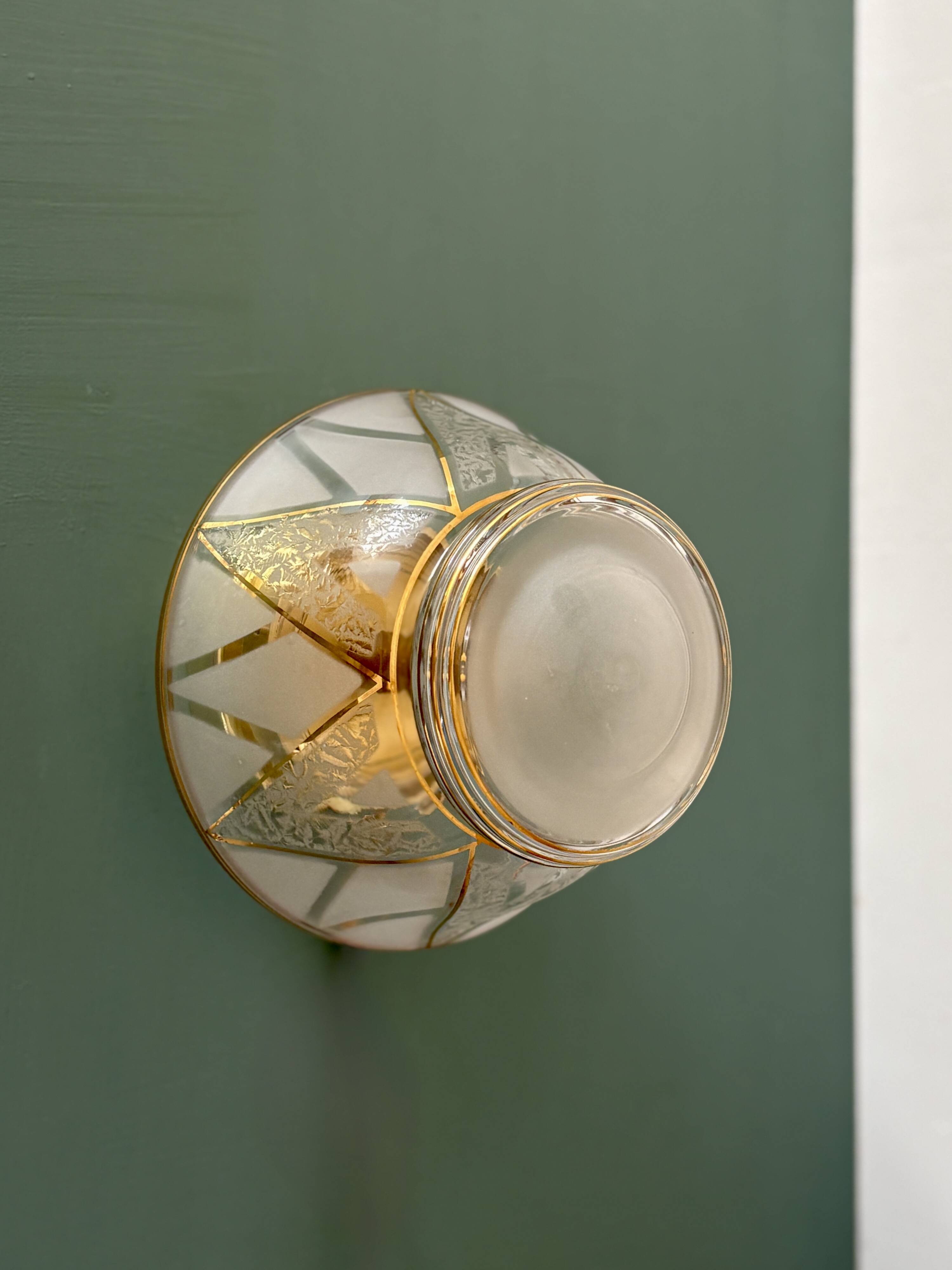 Vintage Art Deco white and gold glass globe wall/ceiling light.