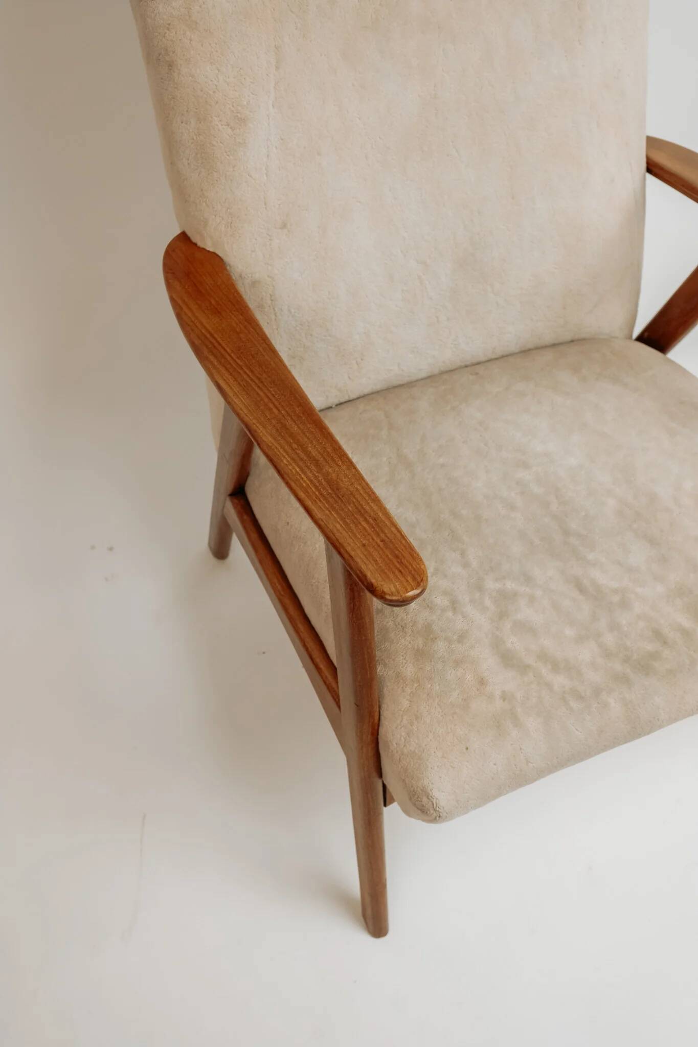 Vintage teak armchair, 1960s - Beige upholstery