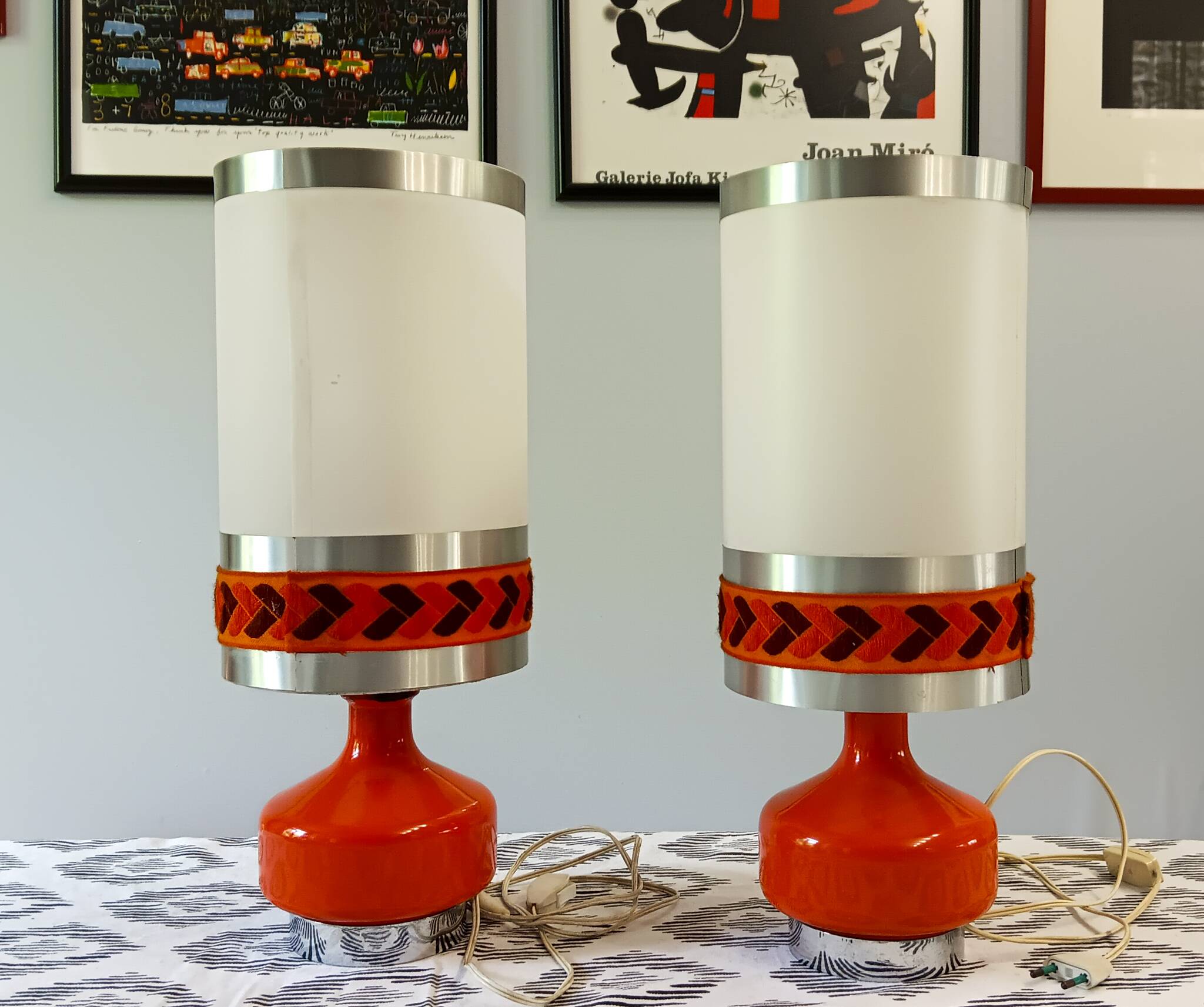 Paire de lampes de table/chevet vintage années 1970 orange.