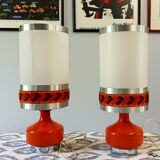 Pair of vintage 1970s orange table/bedside lamps.