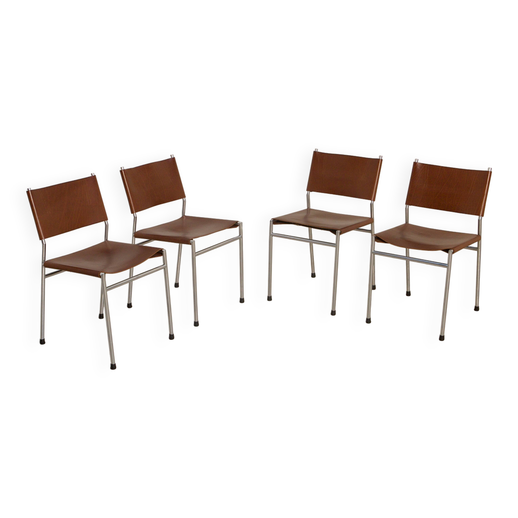 4 "SE06" brown leather chairs by Martin Visser for Spectrum 80's