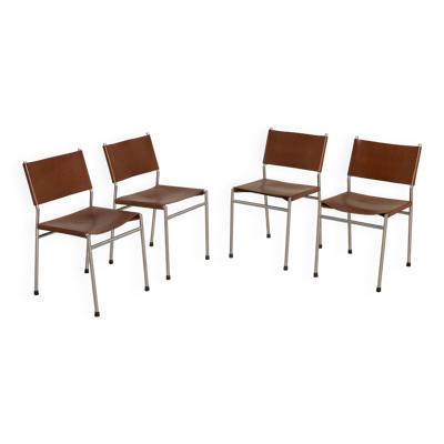4 chaises ''SE06'' cuir marron par Martin Visser pour Spectrum 80's