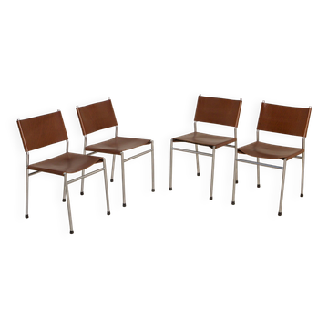 4 "SE06" brown leather chairs by Martin Visser for Spectrum 80's