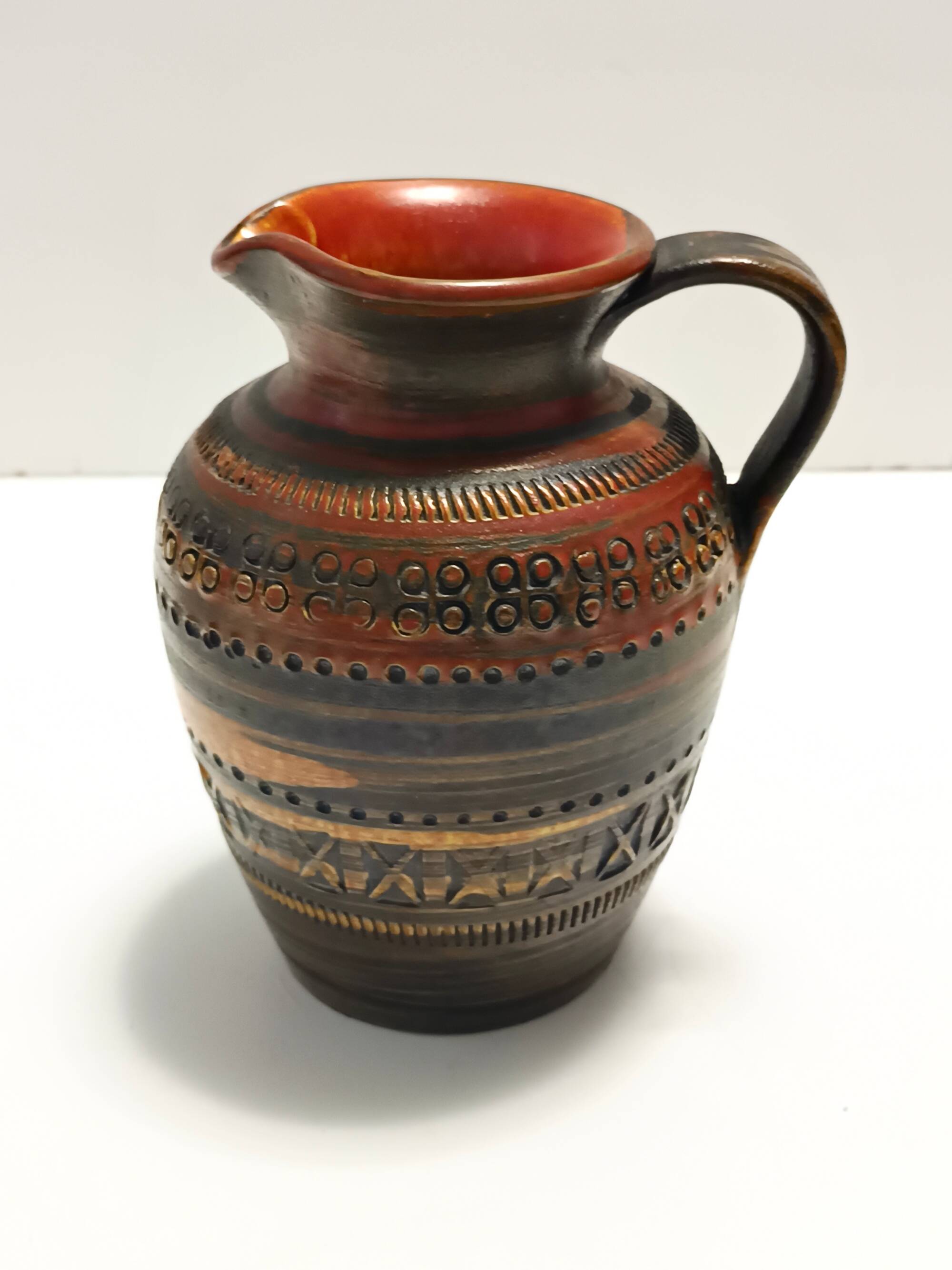 Handmade Brown Lacquered Earthenware Pitcher by Aldo Londi for Bitossi