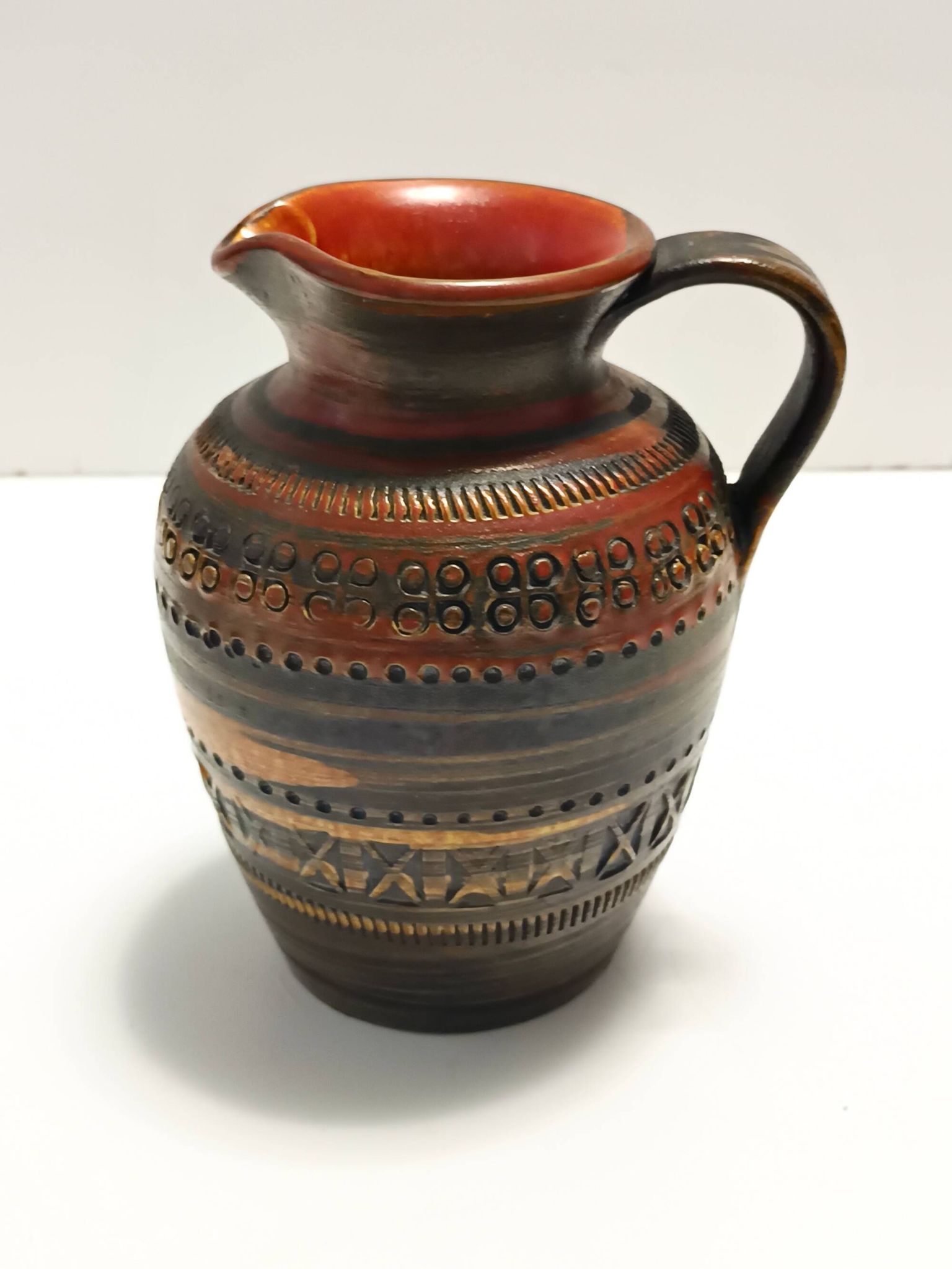 Handmade Brown Lacquered Earthenware Pitcher by Aldo Londi for Bitossi